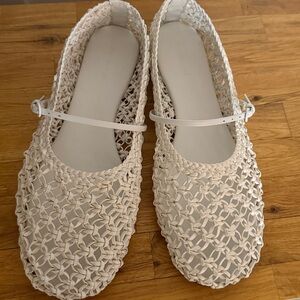 dear frances white leather woven flats size 41 balla weave shoe